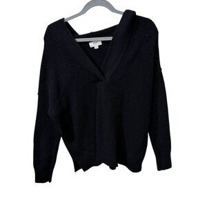 Aerie Black Waffle Knit Hooded Sweater Womens S Casual Long Sleeve Pullover
